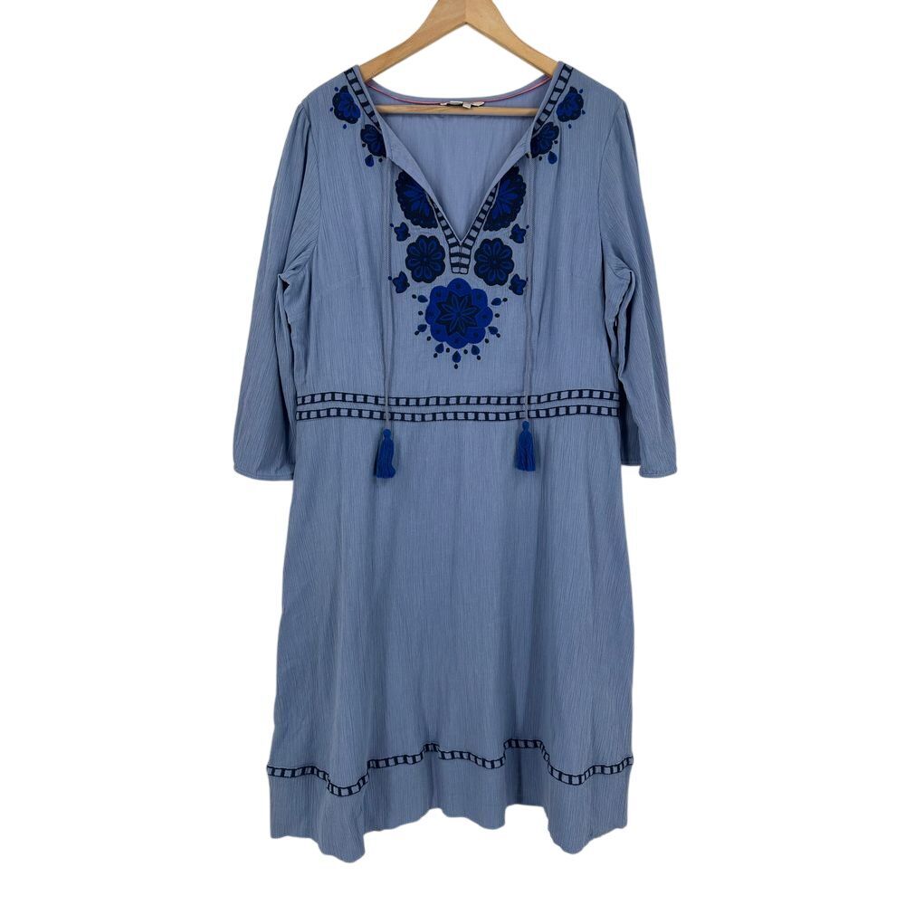 Boden Blue Embroidered Long Sleeve Dress
